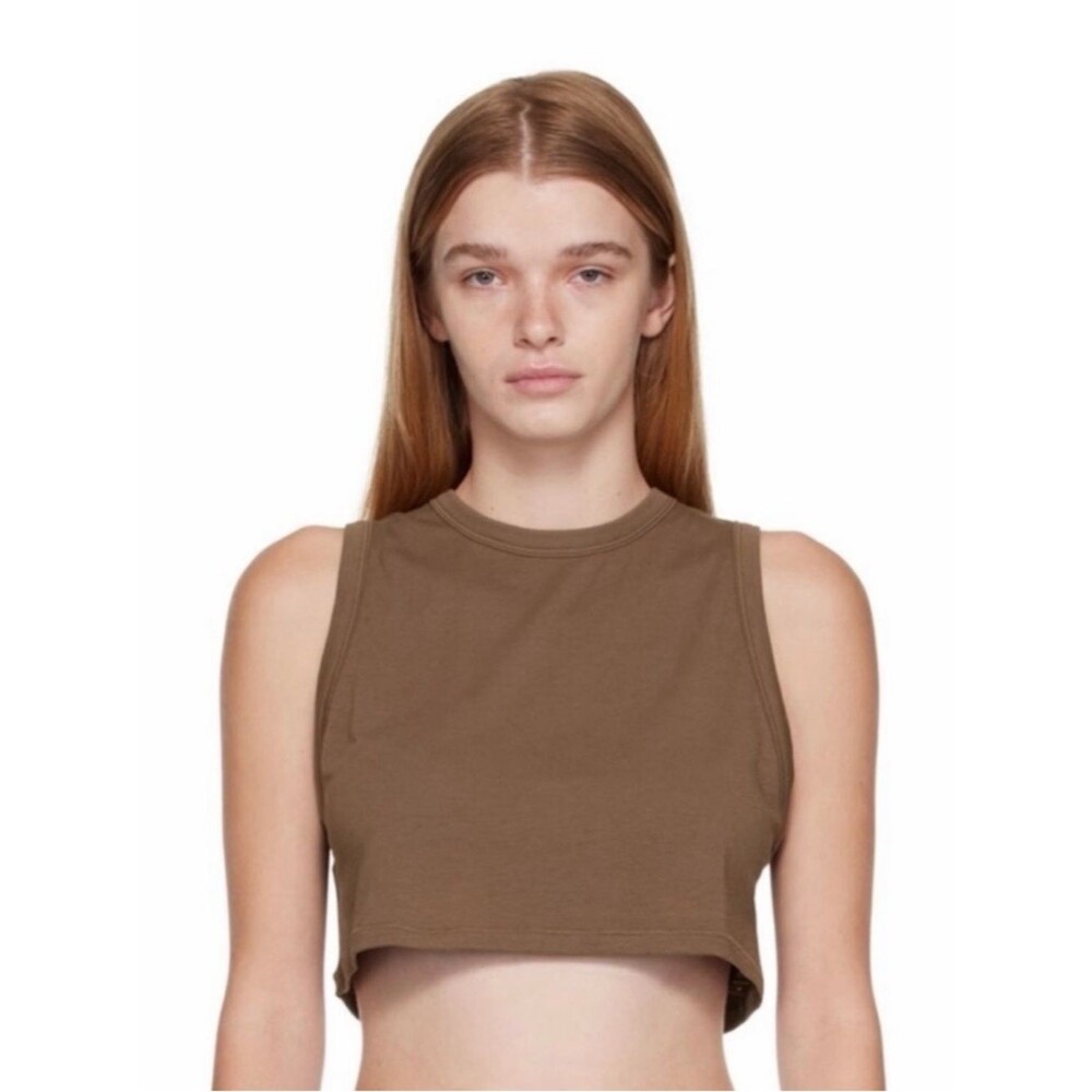 NWT SKIMS Boyfriend Crop Tank Top Shirt Brown Sleeveless Minimal Capsule 2X